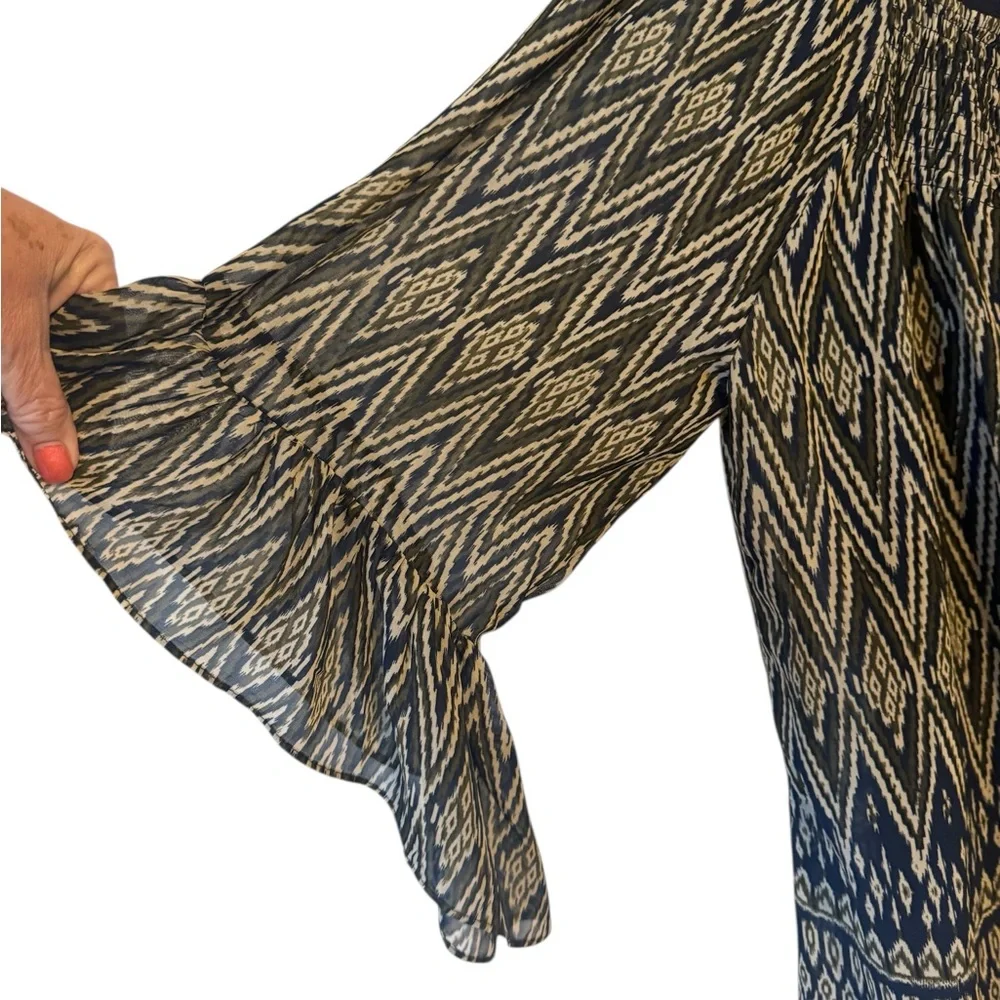 NAVY/TAN PRINT TOP w/SLEEVE DETAIL PLUS: 2X #W - Picture 5 of 12